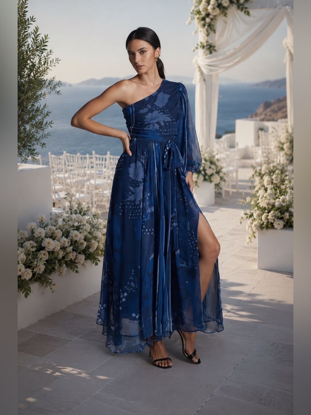 Anthropologie NWT Nikita Mhaisalkar Maxi Dress Preppy Blue One- Shoulder XLP.